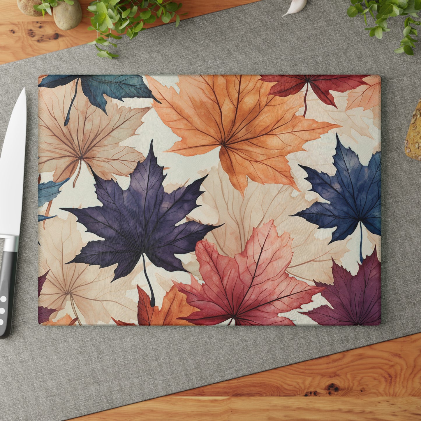 Autumn Floral Glass Cutting Board