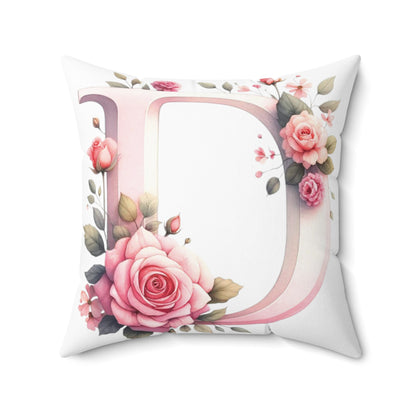 Alphabet Flowers Print Spun Polyester Square Pillow