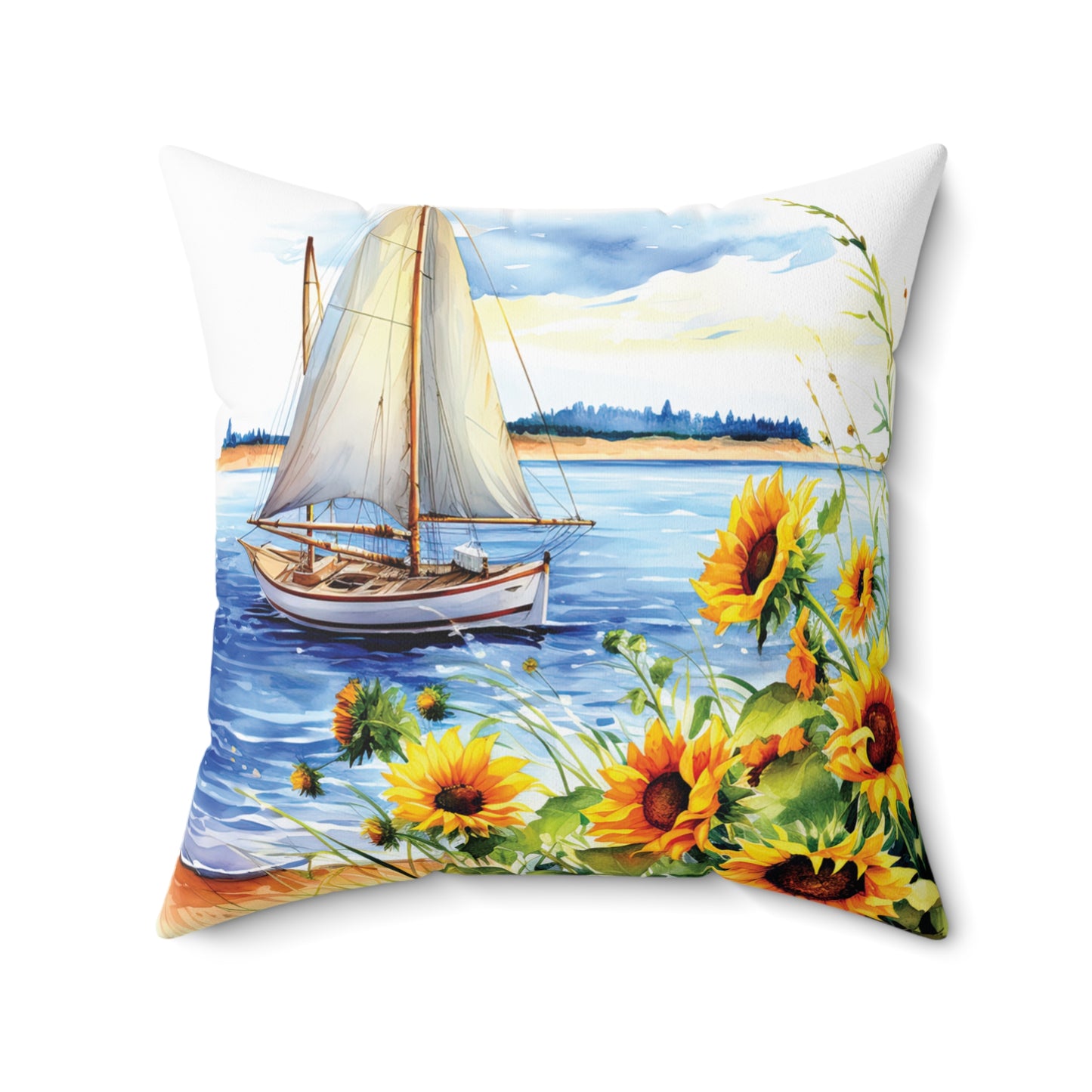 Sailing Boat Print Spun Polyester Square Pillow