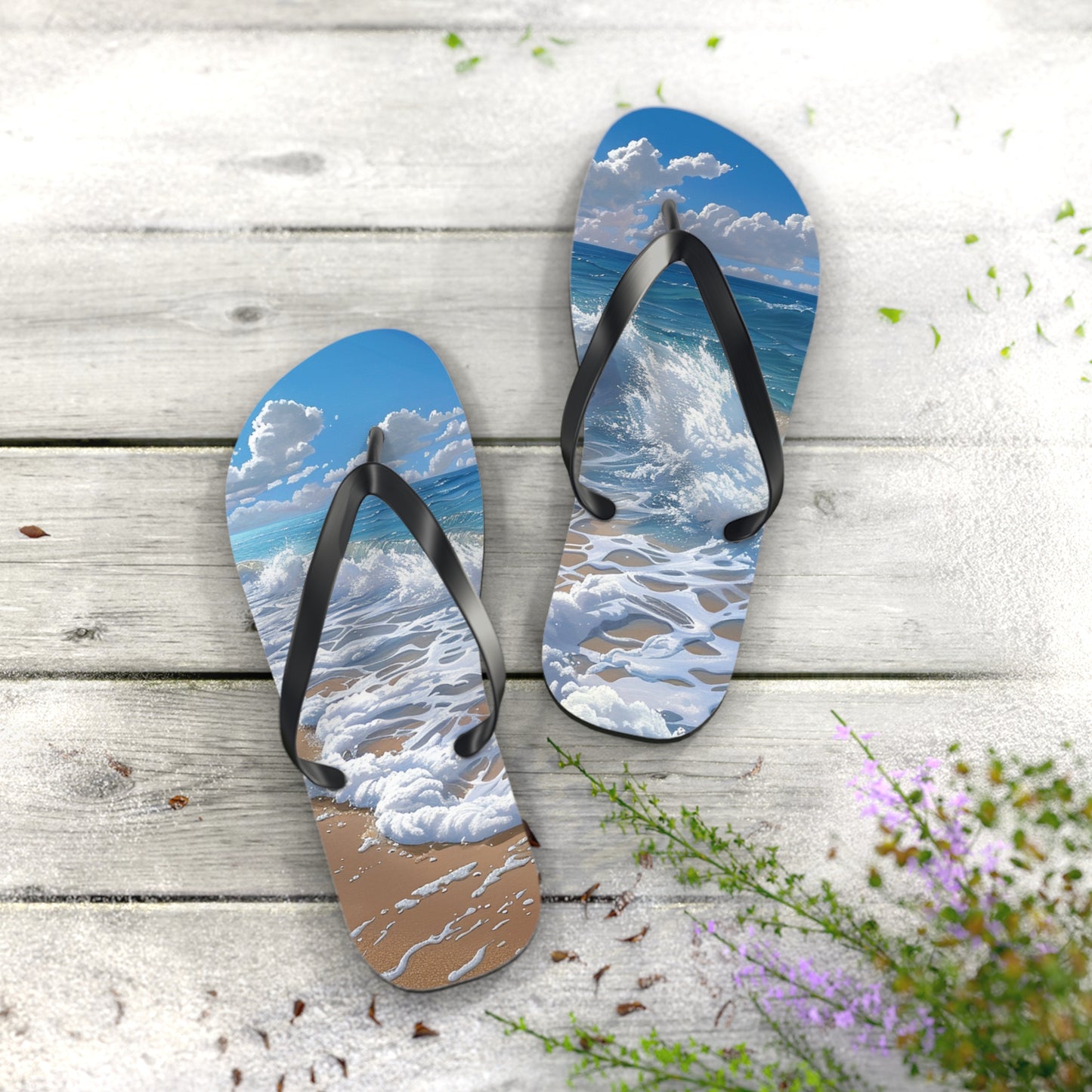 Sand Shore Ocean Waves Flip-Flops