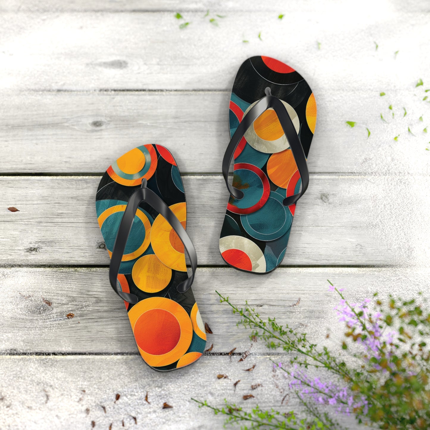 Abstract Decorative Circles Pattern Flip-Flops