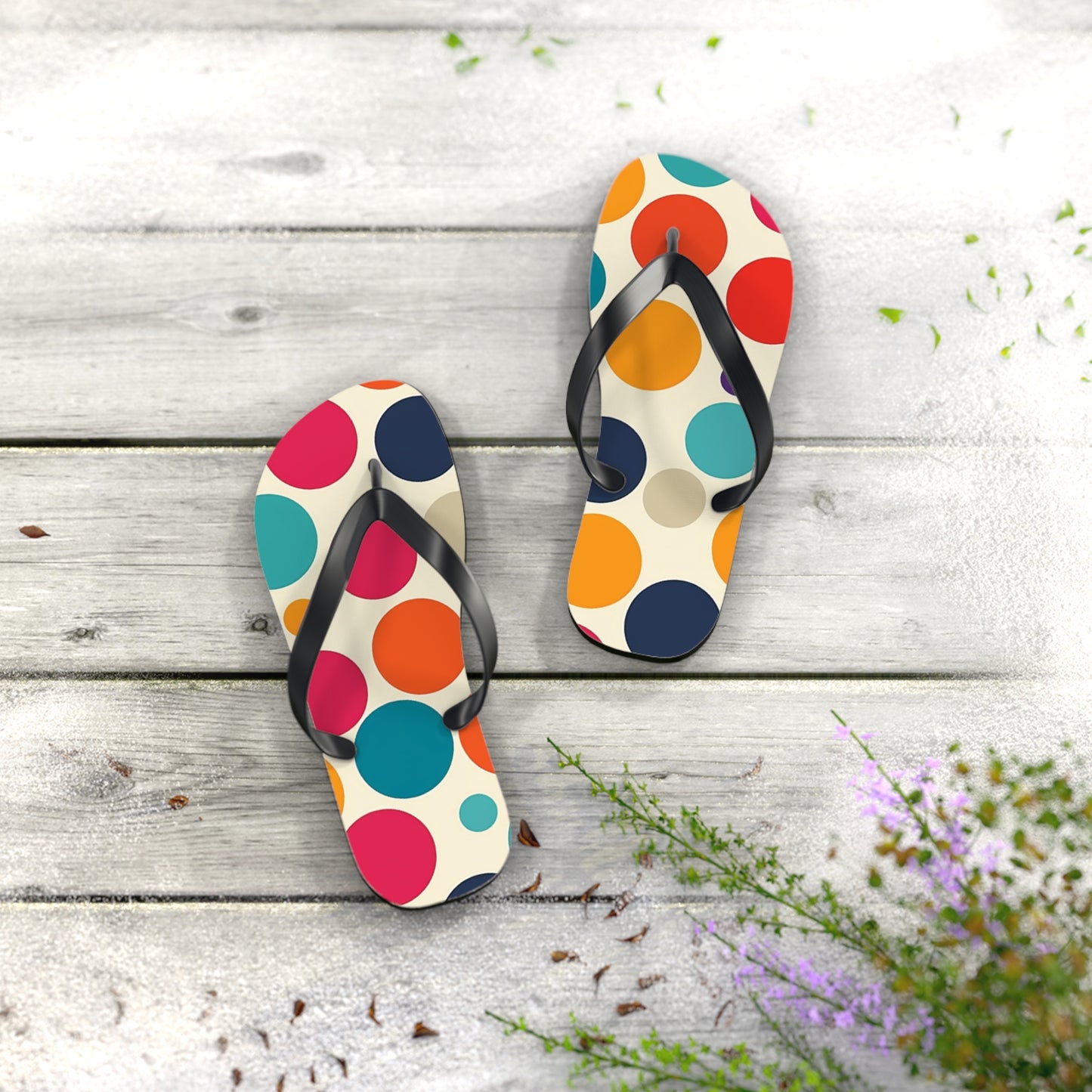 Colorful Polka Dot Pattern Flip-Flops