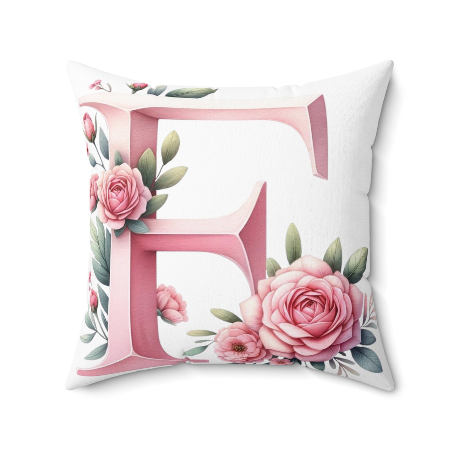 Alphabet Flowers Print Spun Polyester Square Pillow