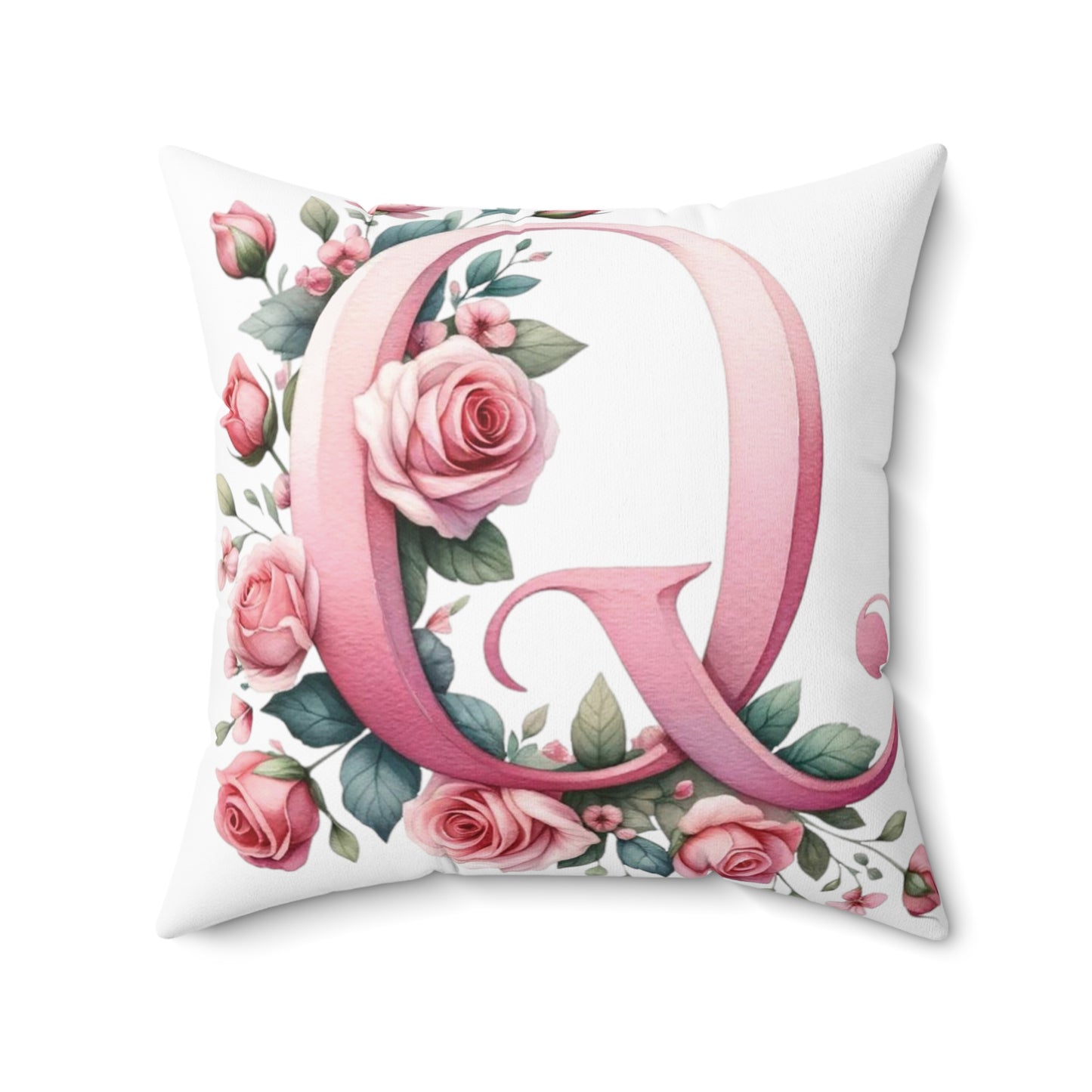 Alphabet Flowers Print Spun Polyester Square Pillow