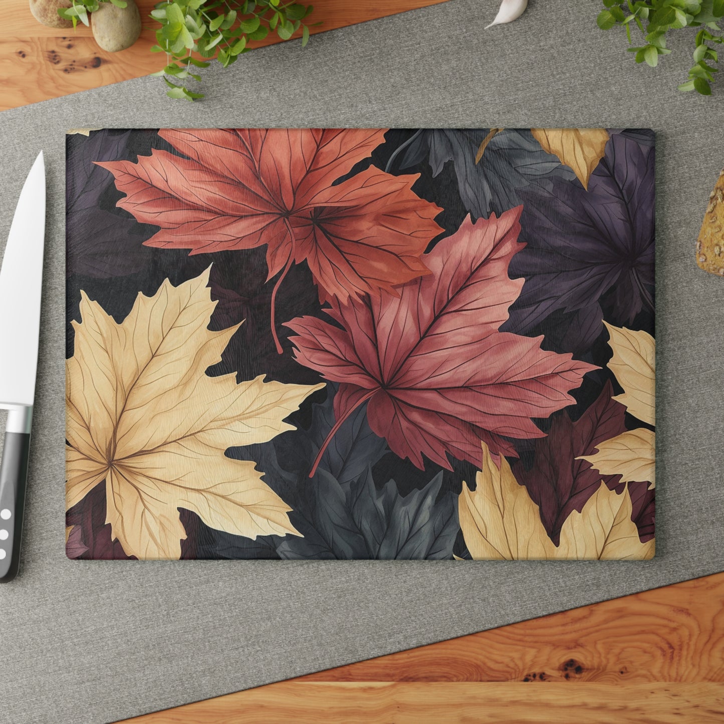 Autumn Floral Glass Cutting Board