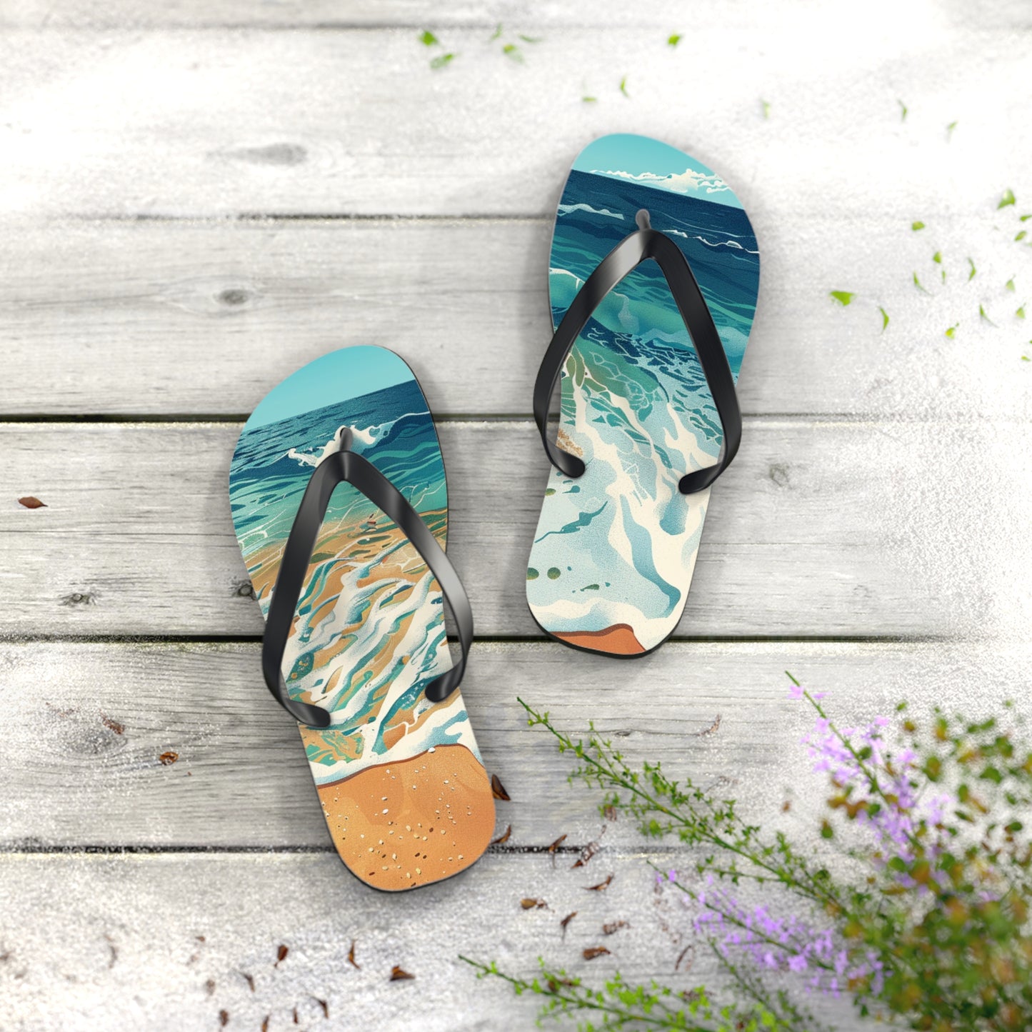 Sand Shore Ocean Waves Flip-Flops