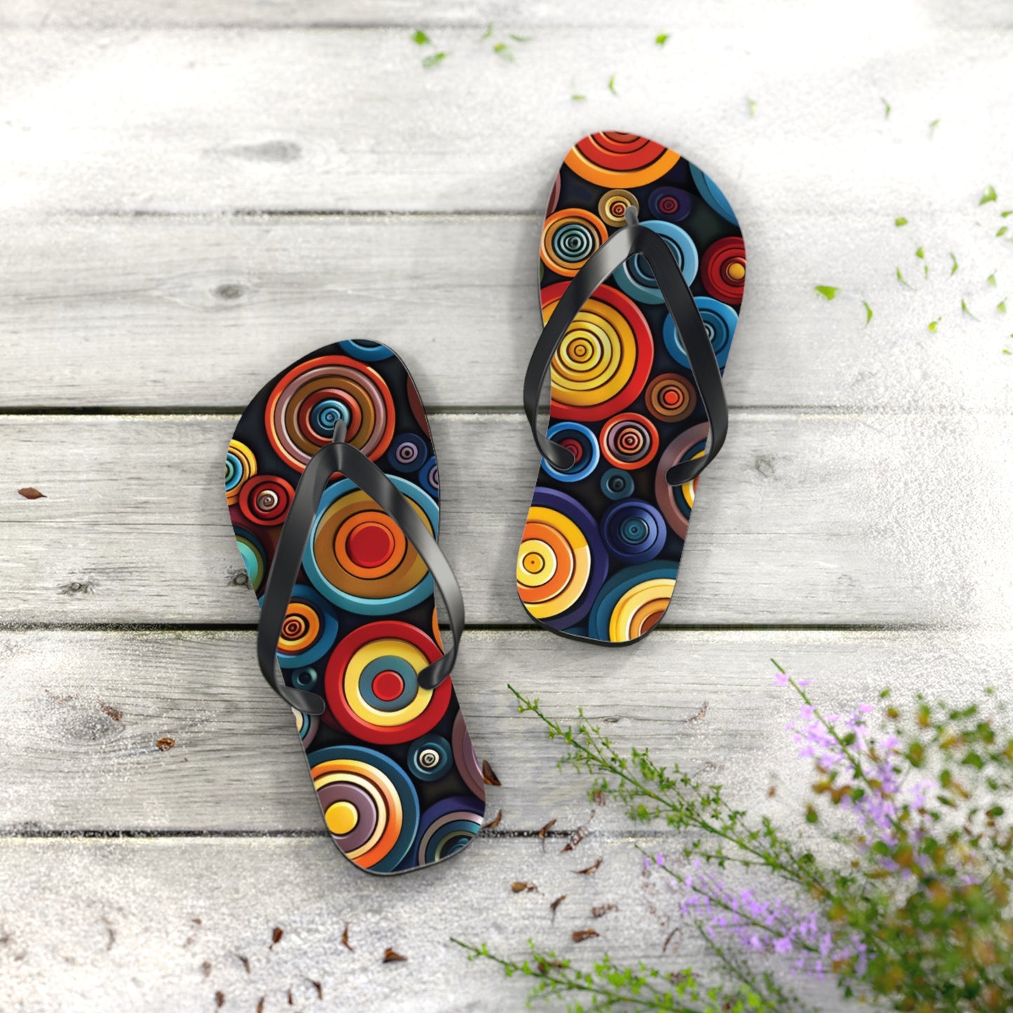 Abstract Decorative Circles Pattern Flip-Flops