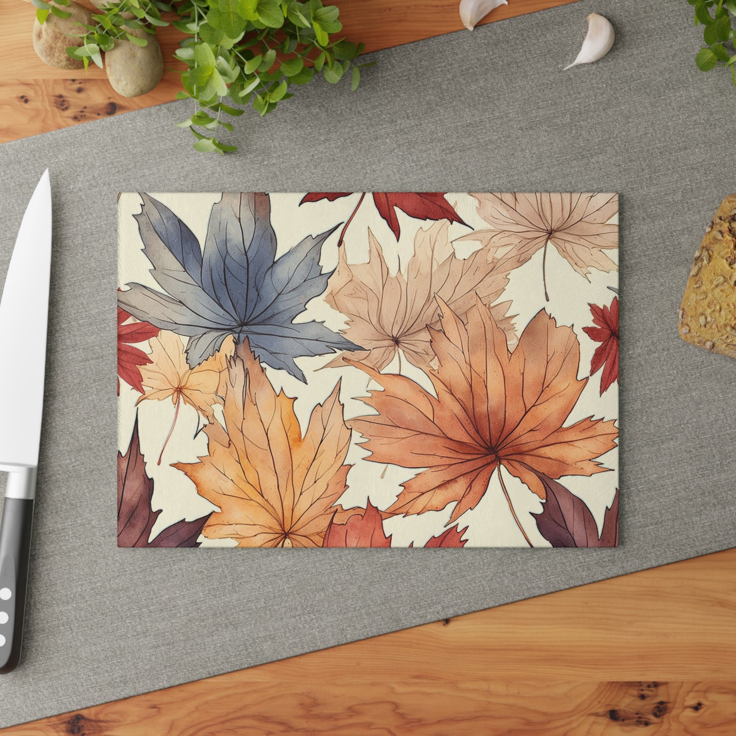 Autumn Floral Glass Cutting Board