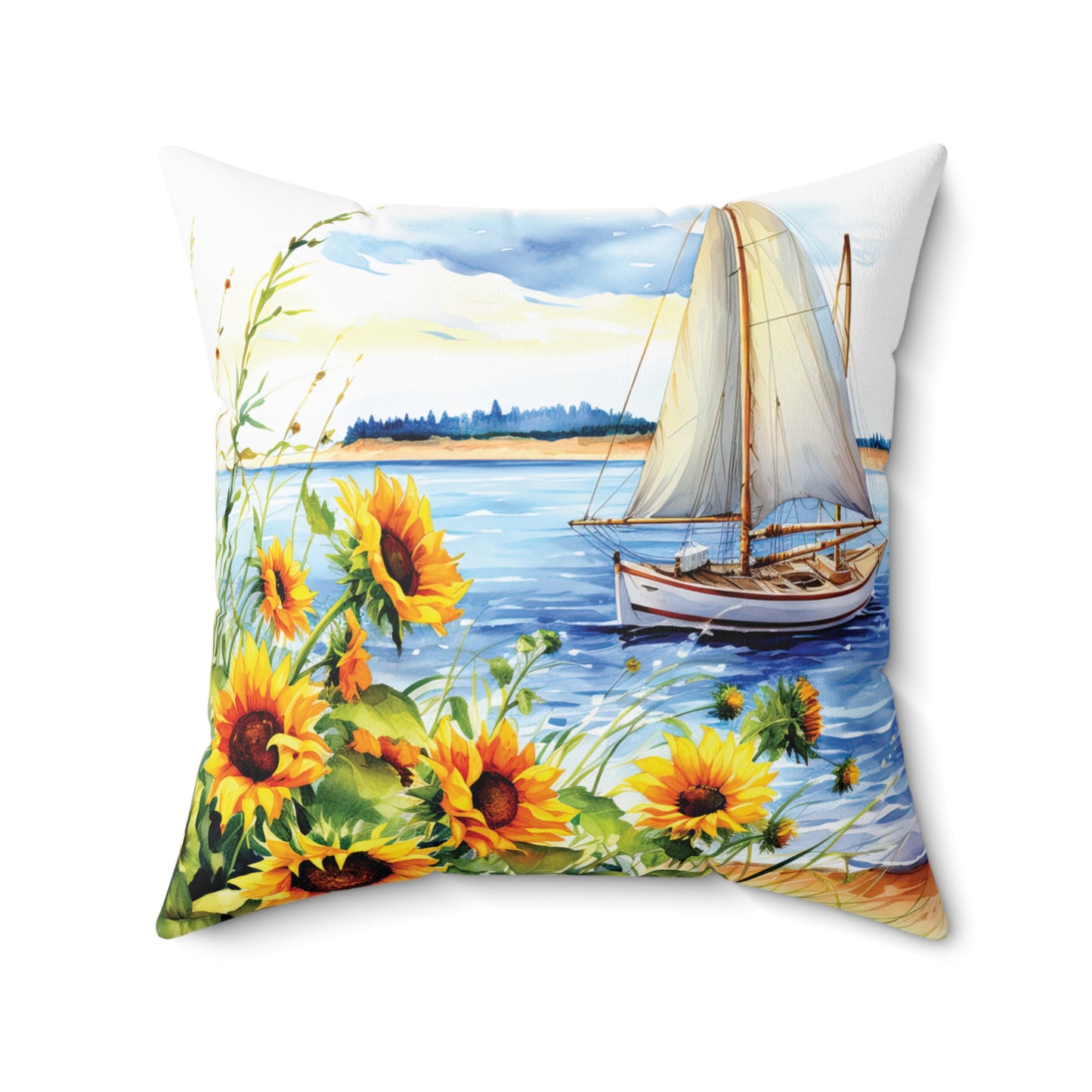 Sailing Boat Print Spun Polyester Square Pillow