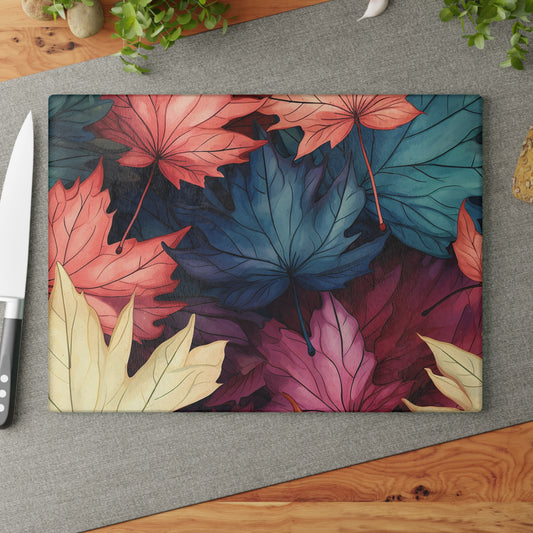 Autumn Floral Glass Cutting Board