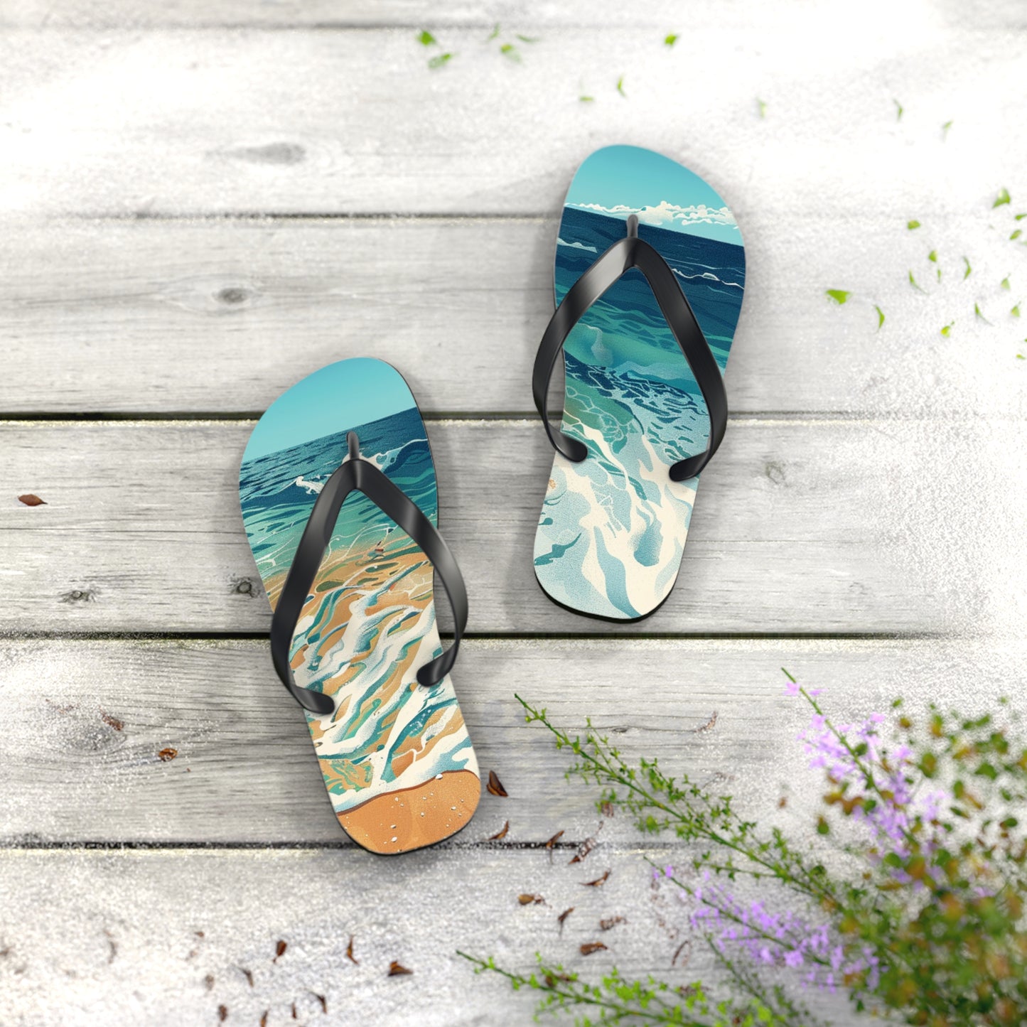 Sand Shore Ocean Waves Flip-Flops