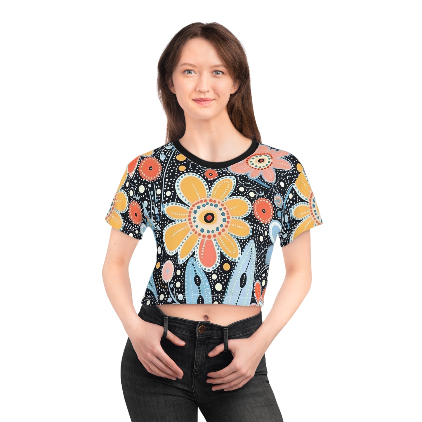 Aboriginal Flower Pattern (AOP) Crop Tee