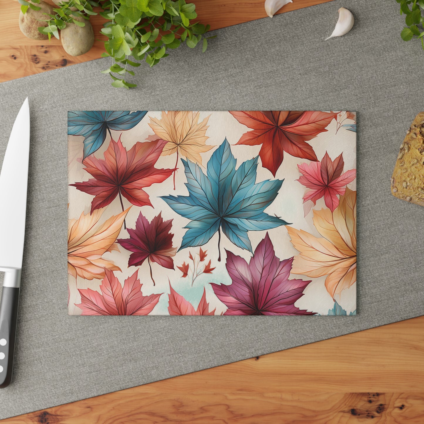 Autumn Floral Glass Cutting Board