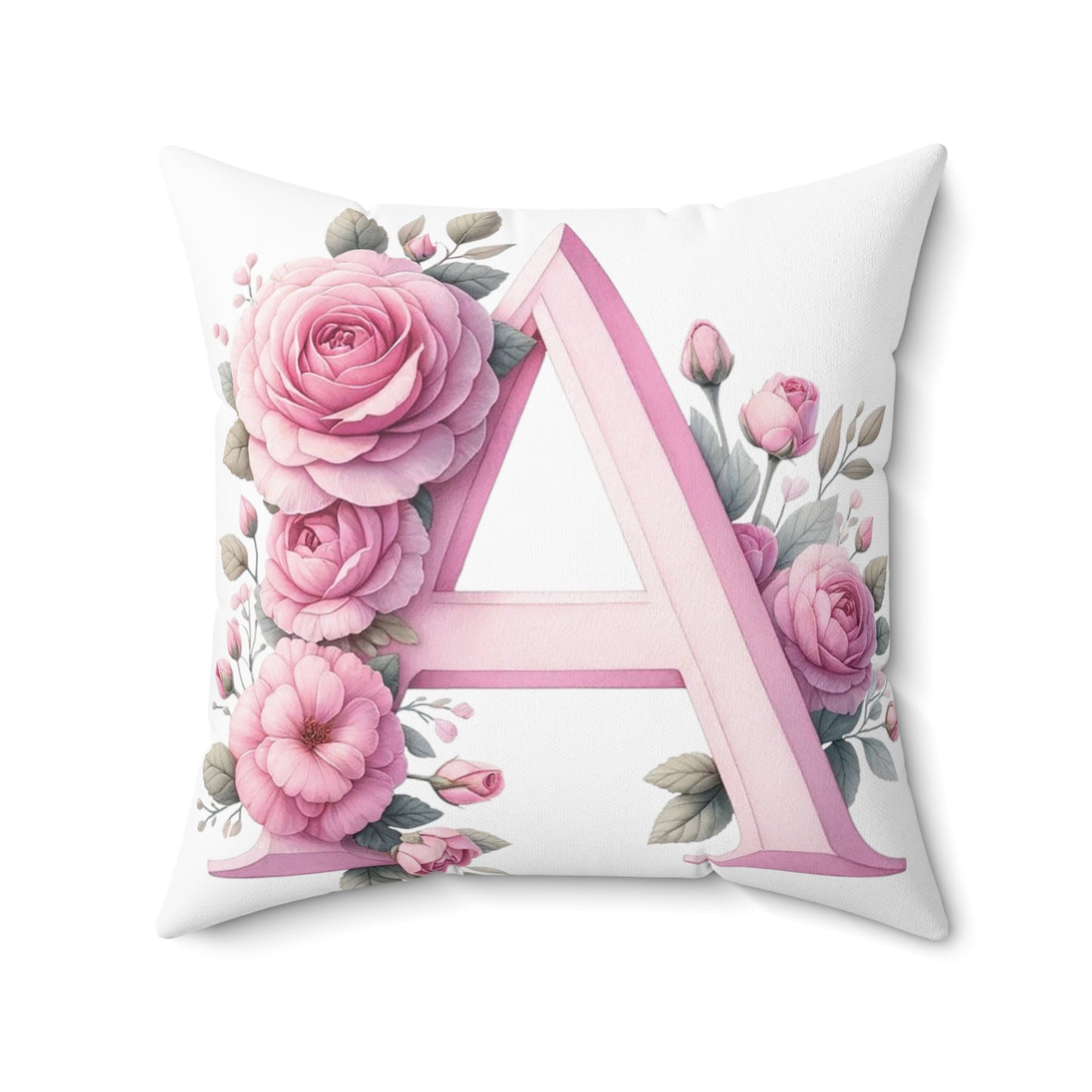 Alphabet Flowers Print Spun Polyester Square Pillow