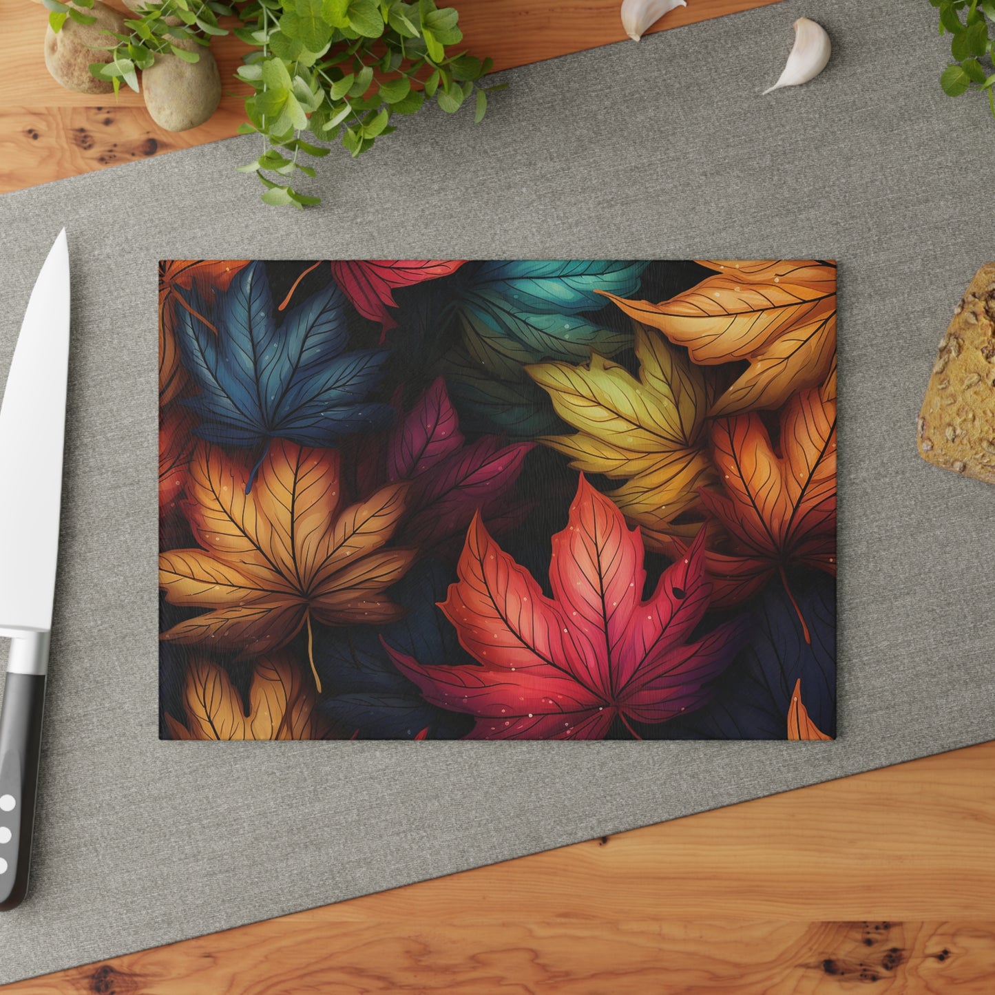 Autumn Floral Glass Cutting Board