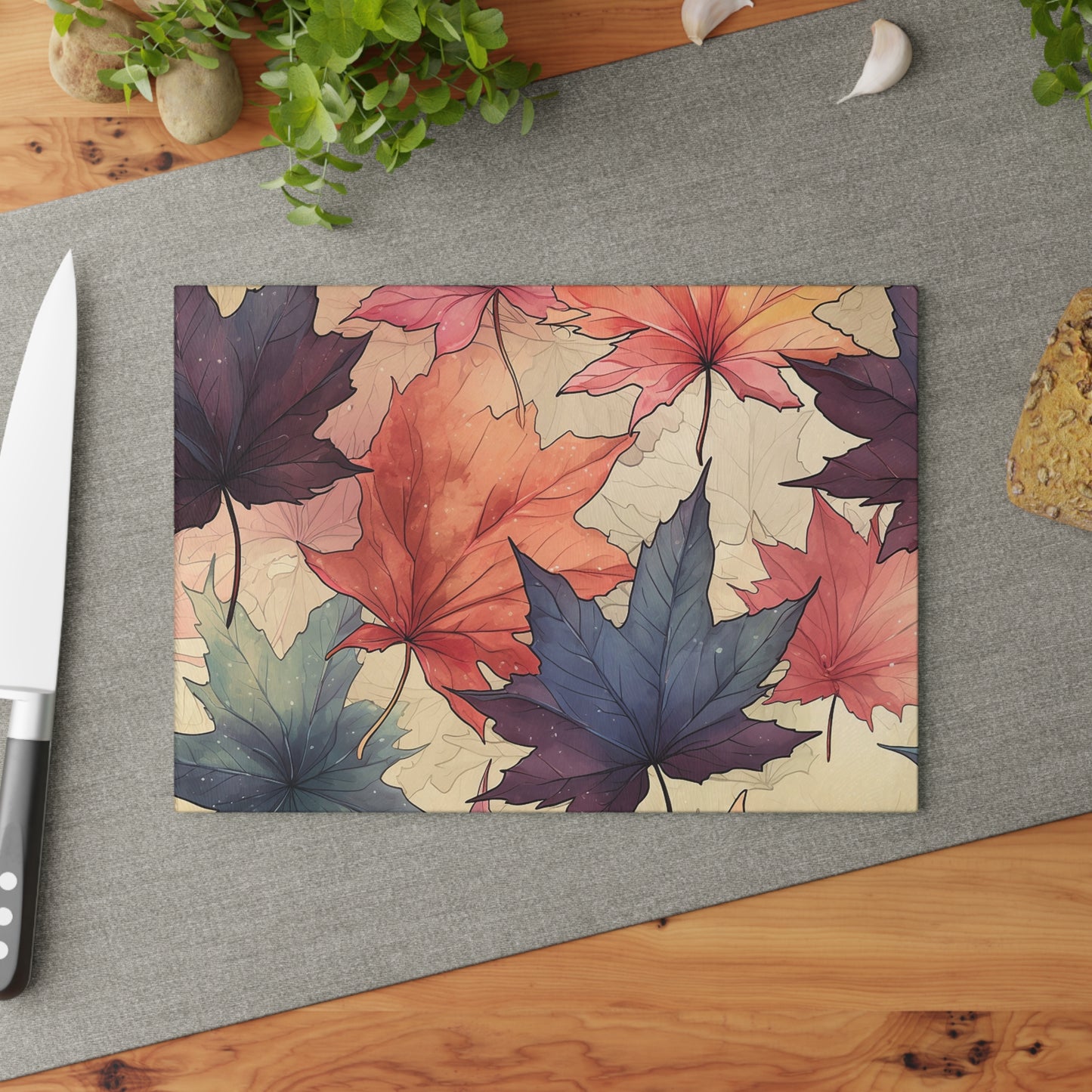 Autumn Floral Glass Cutting Board