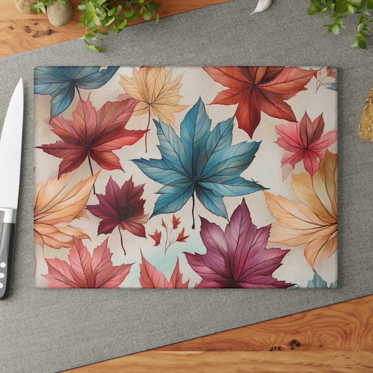 Autumn Floral Glass Cutting Board