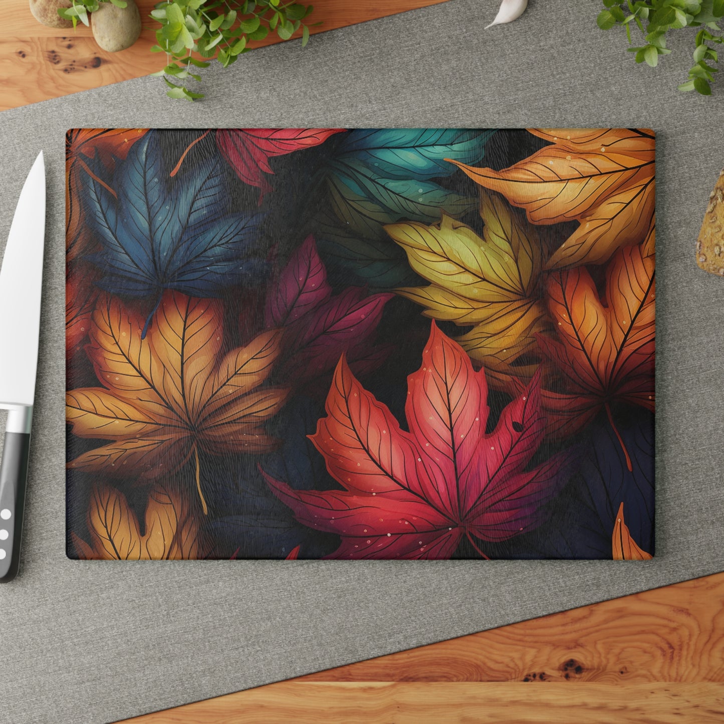 Autumn Floral Glass Cutting Board