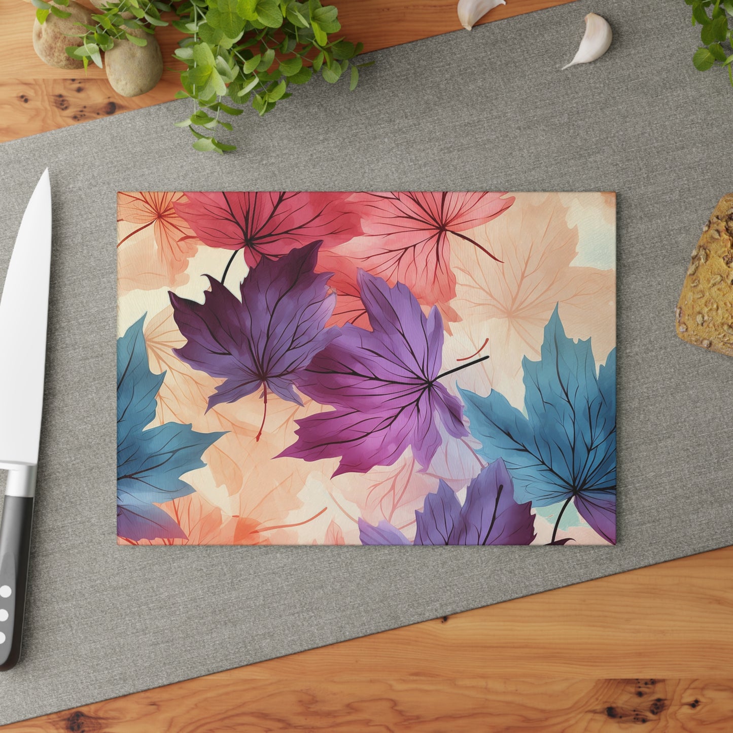 Autumn Floral Glass Cutting Board