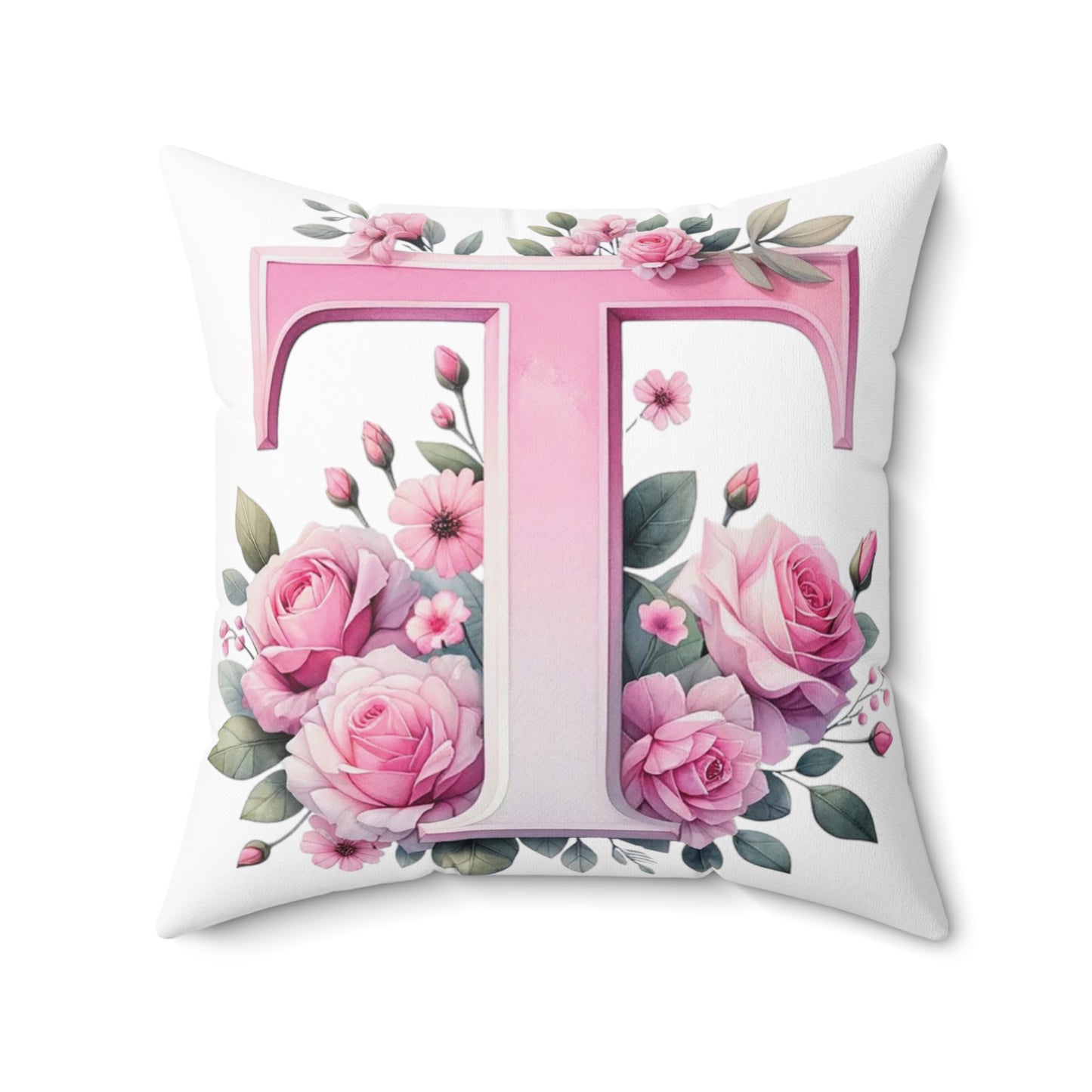 Alphabet Flowers Print Spun Polyester Square Pillow