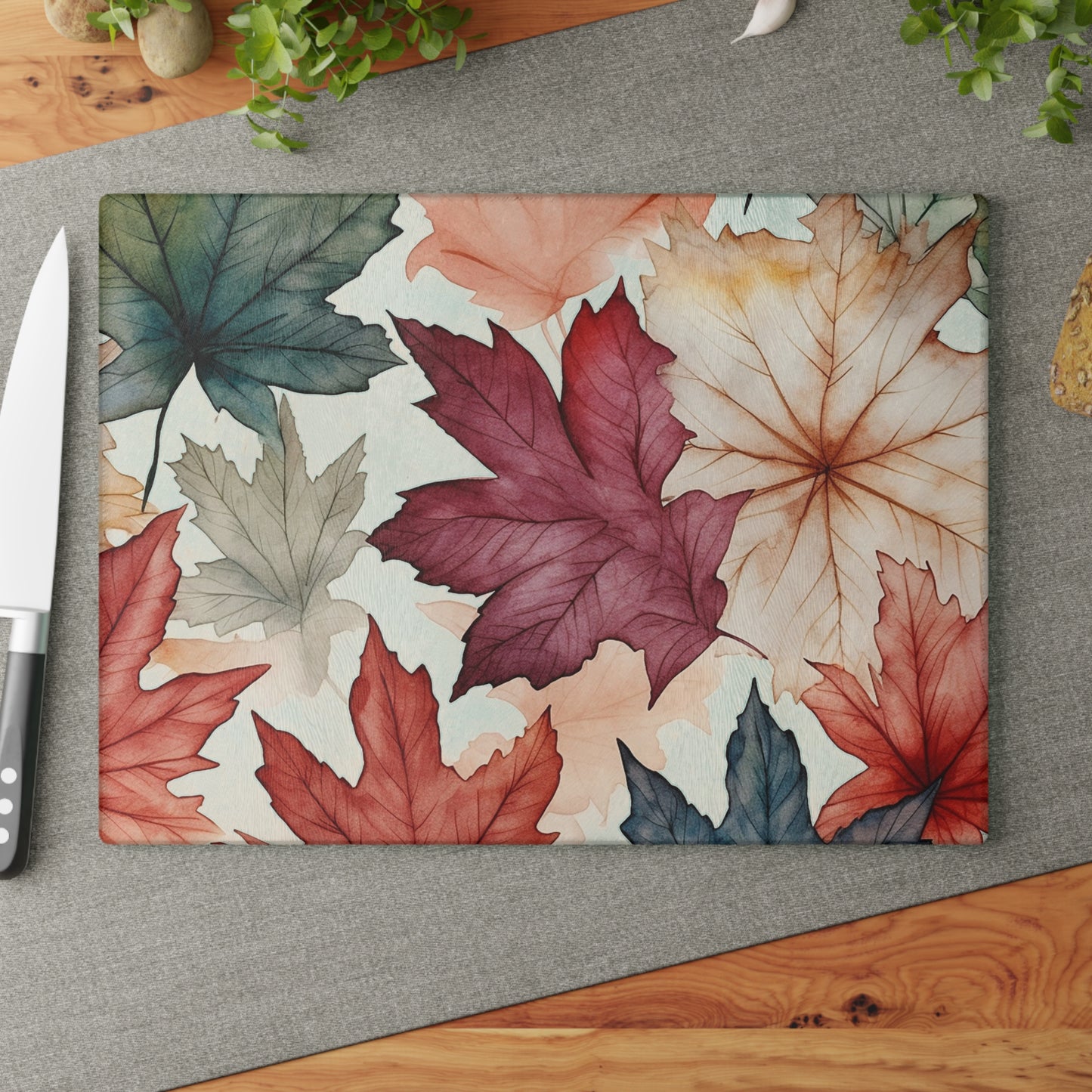 Autumn Floral Glass Cutting Board