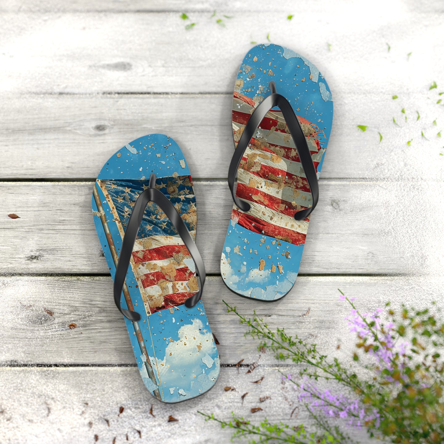 Distressed American Flag Flip-Flops