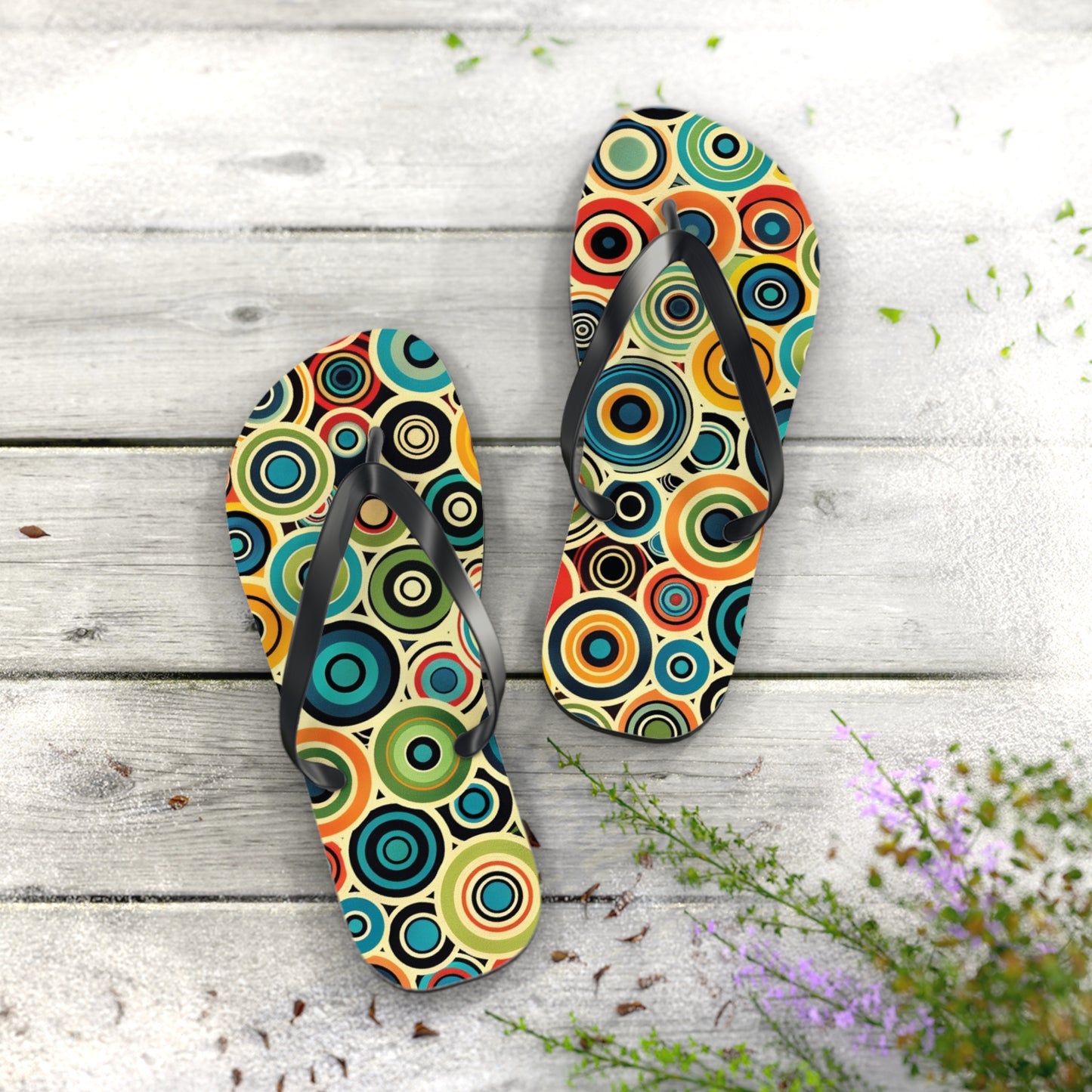 Abstract Decorative Circles Pattern Flip-Flops