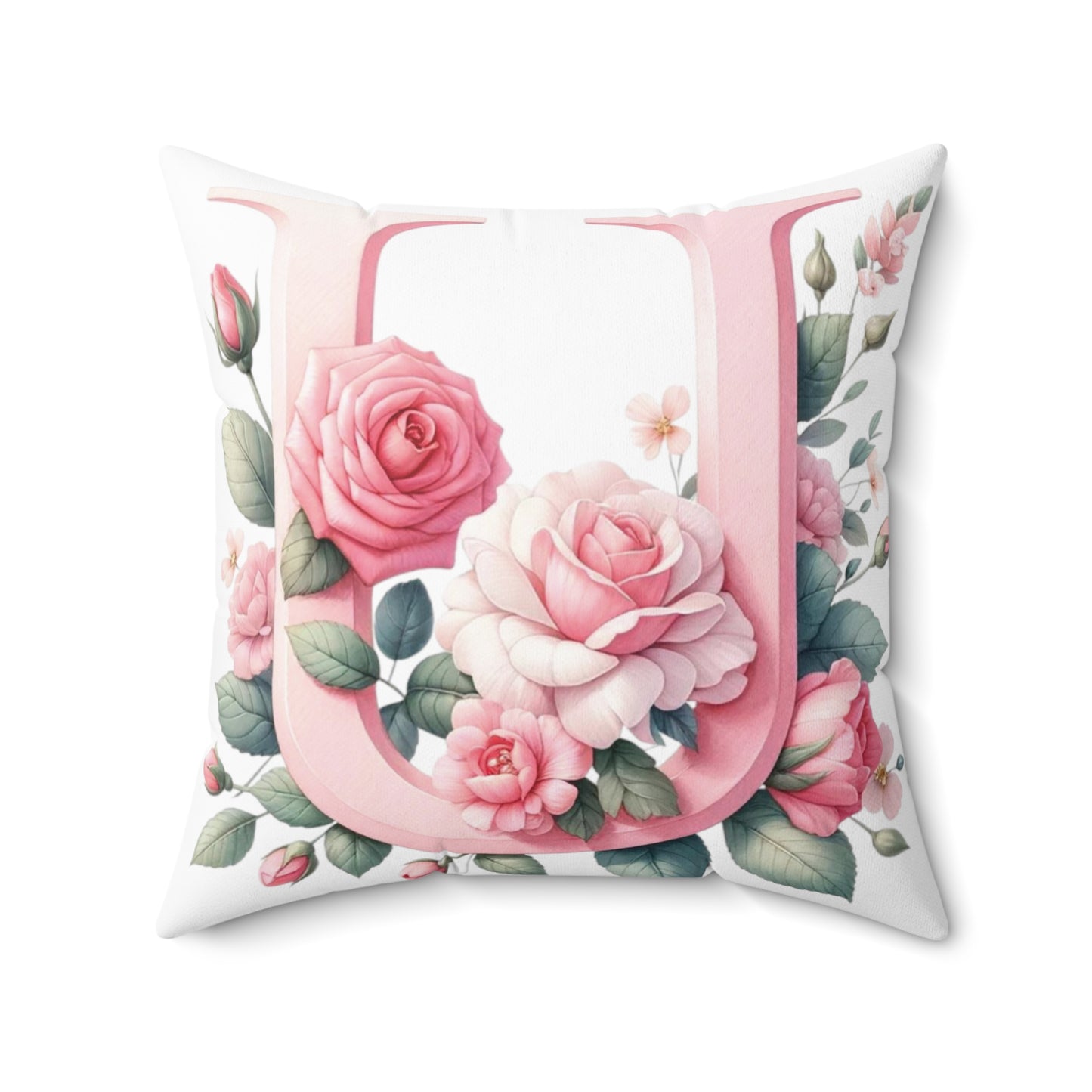 Alphabet Flowers Print Spun Polyester Square Pillow